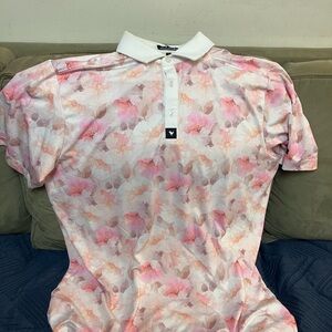 Bad Birdie Pink and White Floral Polo